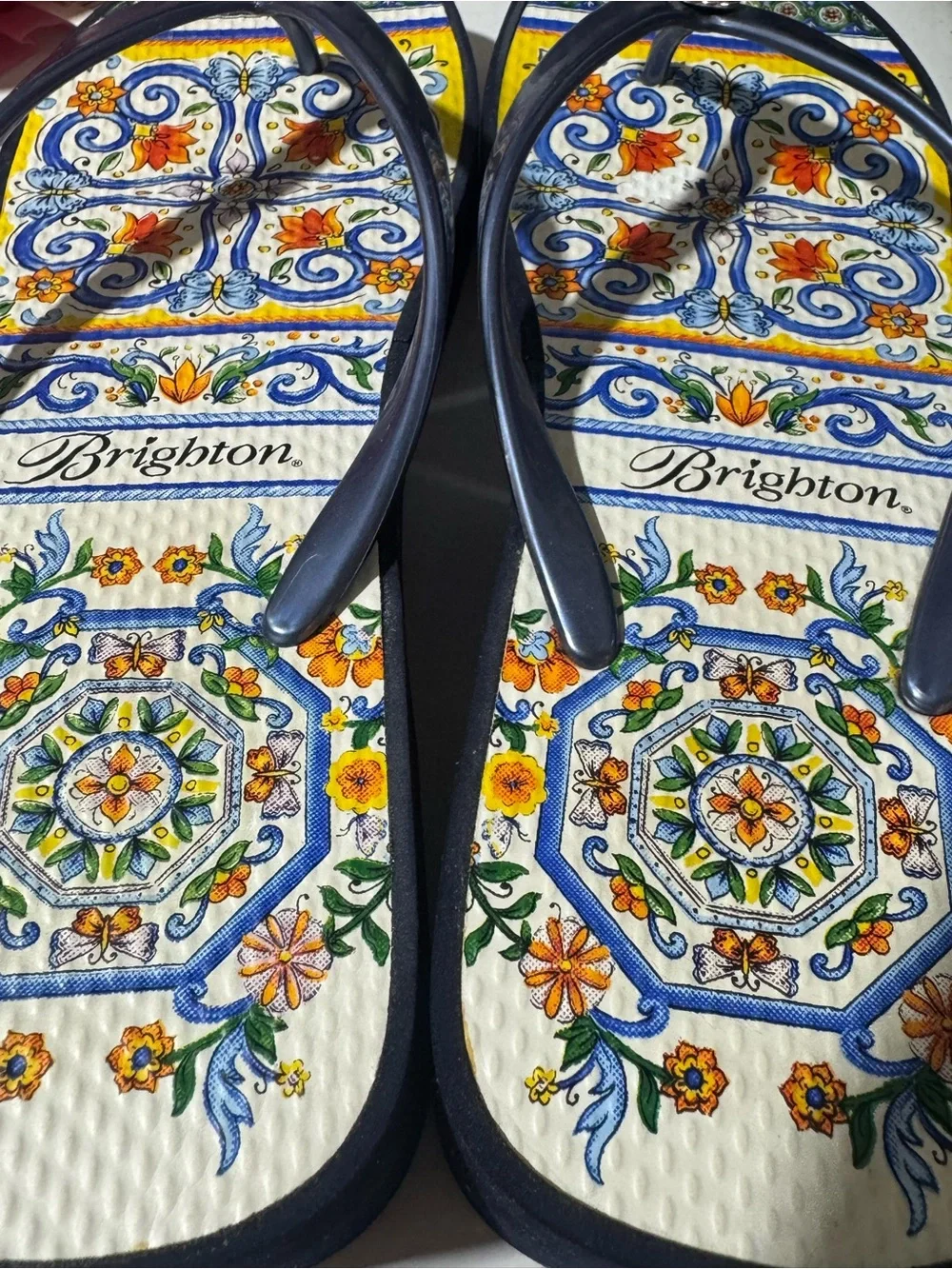 Brighton Blue Museum Wedge Sandals with Colorful Tile Print Sz 9